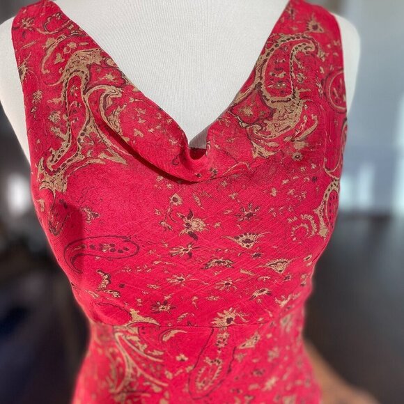 B. Darlin Red Cowl Neck Sleeveless Asymmetrical Hemline Paisley Dress, Size 5/6 - Picture 5 of 9